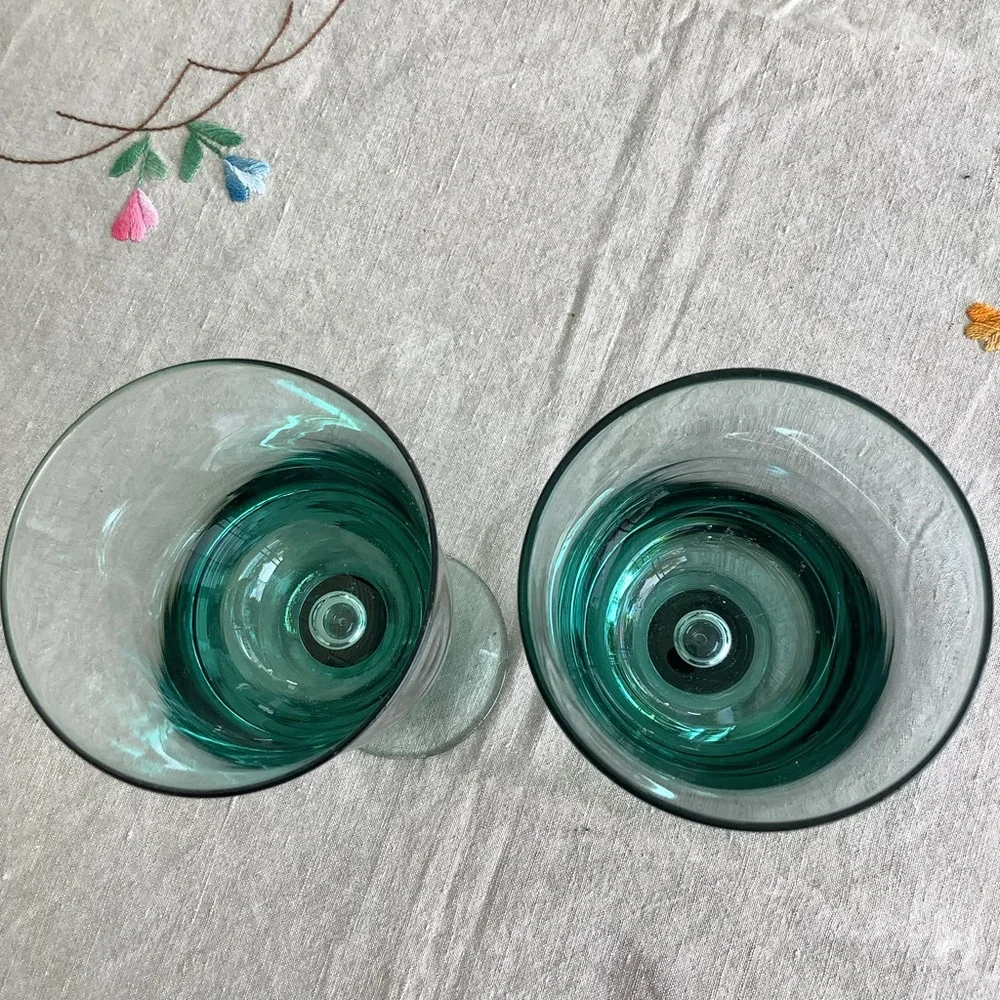 Vintage La Mediterranea Water Wine Handblown 2 Glasses Sea Green Tint